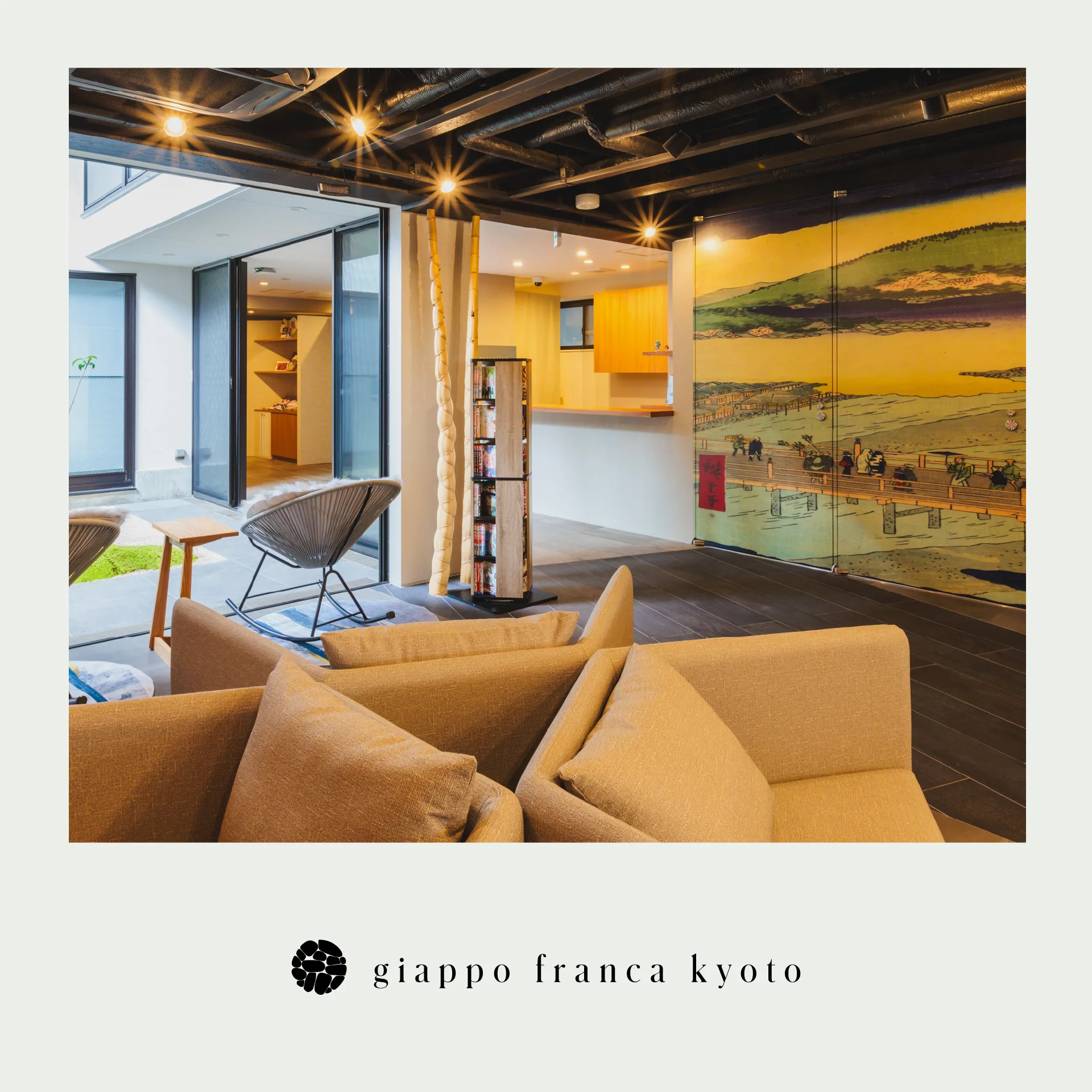 Where tradition meets modern comfort.
In the heart of Kyoto, this unique lounge space at Giappo Franca Kyoto blends minimalist Japanese architecture with vivid Ukiyo-e art — a tribute to Utagawa Hiroshige’s iconic Tōkaidō series.
The result? A refined yet welcoming space where east and west, past and present, come together effortlessly.
Whether you’re enjoying a quiet moment with a book or planning your next cultural adventure, this is more than a hotel — it’s a dialogue between worlds.
Learn more from the link in our profile.
#京都 #ホテル #文化融合 #Giappo #Franca #Kyoto #Hotel
#和モダン #旅行 #ジャポフランカ #漫画 #任天堂
#浮世絵 #歌川広重 #東海道五十三次 #五十三次名所図会 #UtagawaHiroshige #Hiroshige
#和洋融合 #国際交流 #日本文化 #特別な体験
The name “Giappo Franca” is a coined term that blends “Giappone” (Italian for Japan) with the idea of a “Lingua Franca,” a common language that bridges cultures.